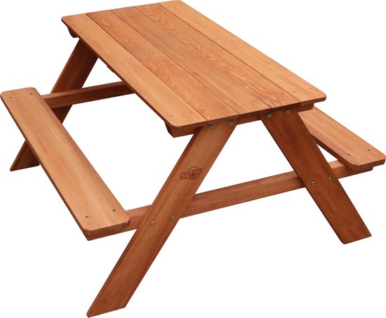 Table de pique-nique Sunny Dave, couleur marron - Table de pique-nique multifonctionnelle pour enfants - Bois certifié FSC - 89 x 89 x 50 cm