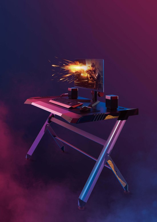 Bureau gaming - avec éclairage LED - 130 cm de large