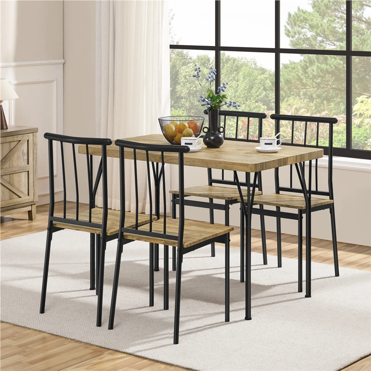 Ensemble de salle à manger Yaheetech 5 pièces pour 4 personnes - Table avec 4 chaises - 110 x 70 x 76,5 cm - Marron