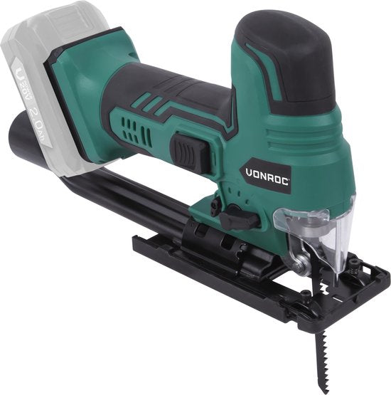VONROC Scie sauteuse Accu VPower 20V - Poignée ergonomique en T - Vitesse et angle de coupe réglables - Sans batterie ni chargeur