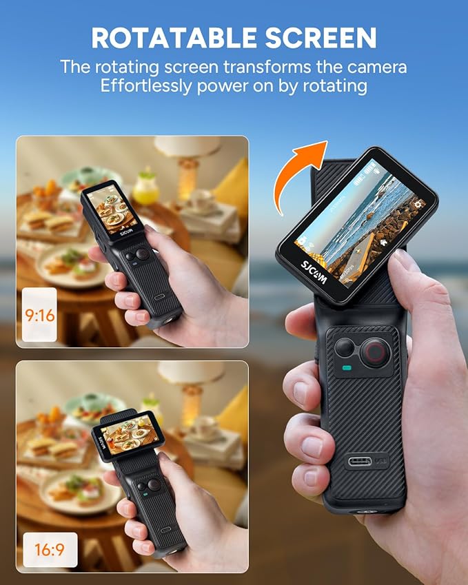 Caméra d'action SJCAM C400 4K, autonomie de 7 heures, stabilisation sur 6 axes, caméra de sport avec double écran tactile, étanche jusqu'à 30 mètres, caméra de vlogging avec kit d'accessoires, noire, carte de 64 Go incluse