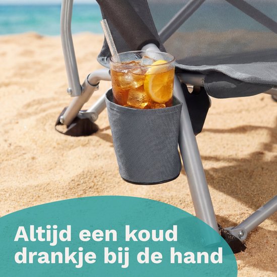 TRVLMORE Chaise de plage - pliable et démontable - capacité de charge de 130 kg - légère - avec sac de transport et porte-gobelet - dossier haut - gris