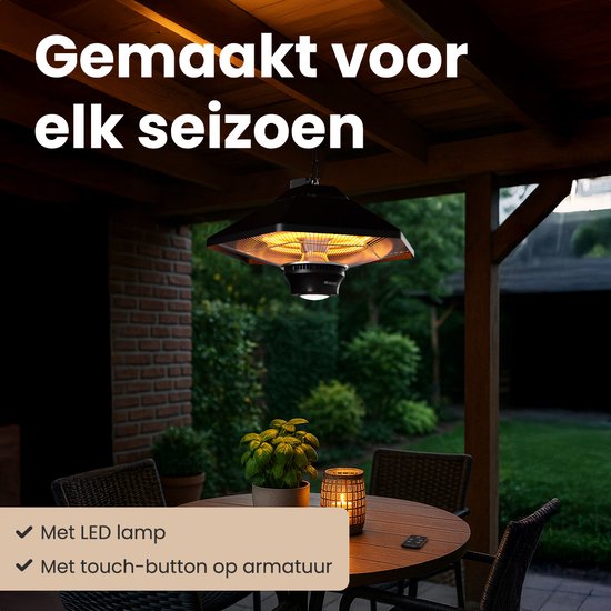 Auronic Terrace Heater - Chauffage infrarouge - Suspendu - 20m2 - Electrique - 2000W - Télécommande - 3 niveaux - Noir