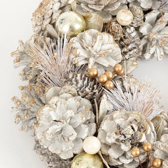Mica Decorations : couronne de Noël Hanley H9 x Ø45 cm - Couronne de porte avec pommes de pin - Couronne de Noël pour porte et table - Décoration de Noël polyvalente - Blanche