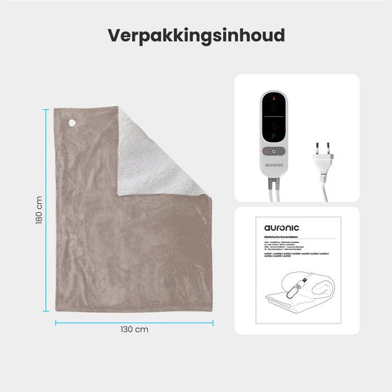 Couverture électrique Auronic - Couverture chauffante - Polaire Sherpa - 9 réglages de chaleur et de minuterie - Couverture - 180x130 - 1 personne - Taupe