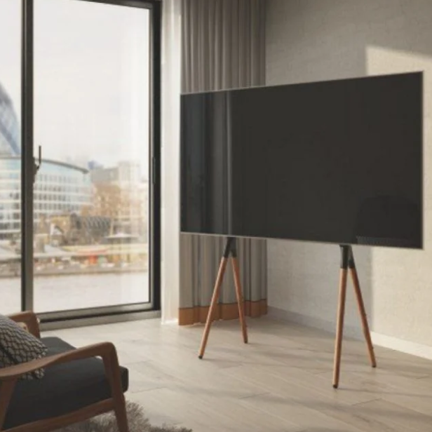 Support TV sur pied Lumi FS12 Easel Studio - Bois de hêtre - 138 x 80 x 50 cm - 49 à 70 pouces, VESA jusqu'à 600 x 400