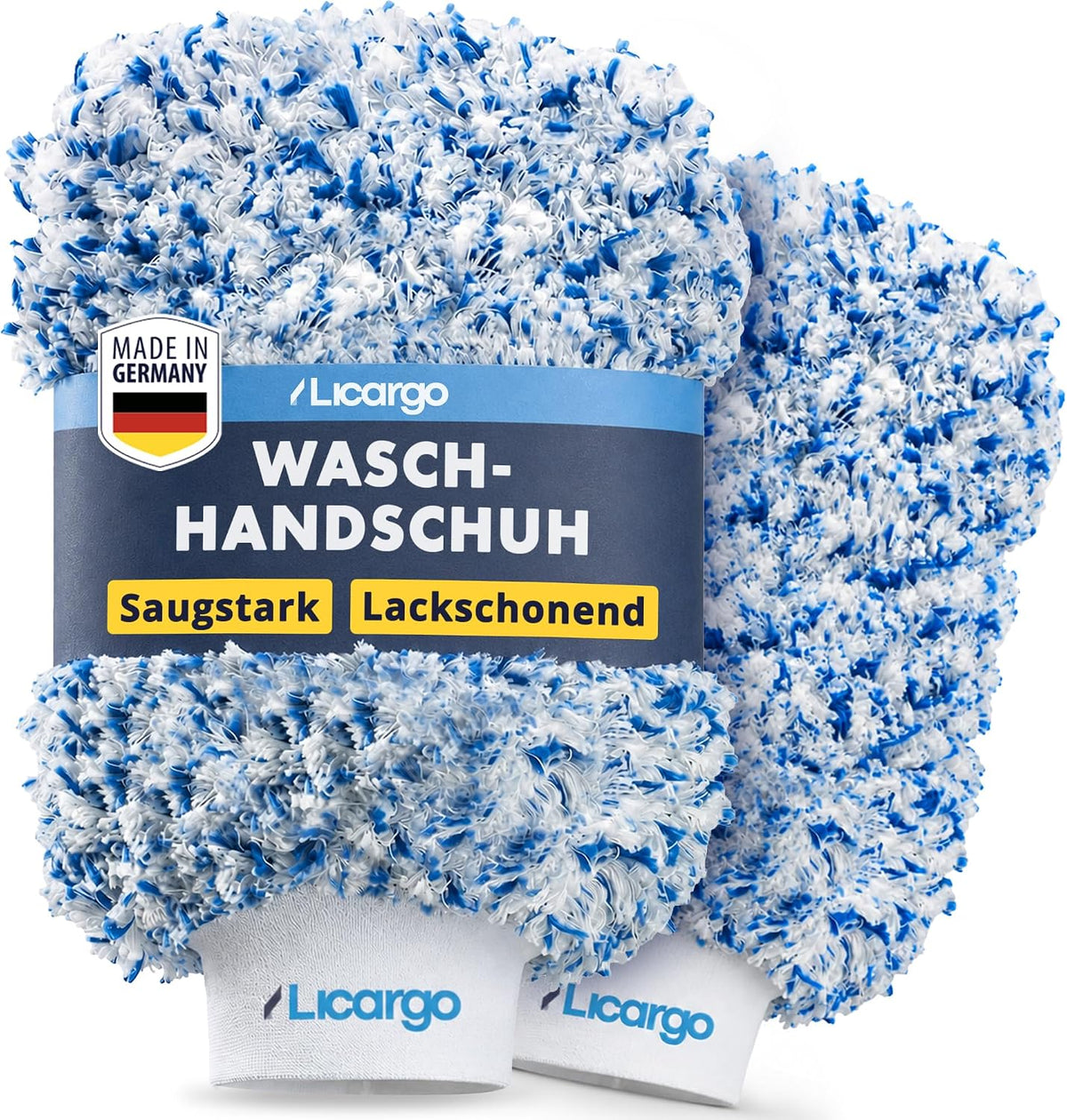 Gants de lavage pour voiture en microfibre LICARGO - Lot de 2 - 23 x 19 cm - Blanc