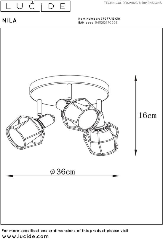 Lucide NILA - Spot de plafond (lampe de plafond) - Ø 36 cm - 3xE14 - Noir