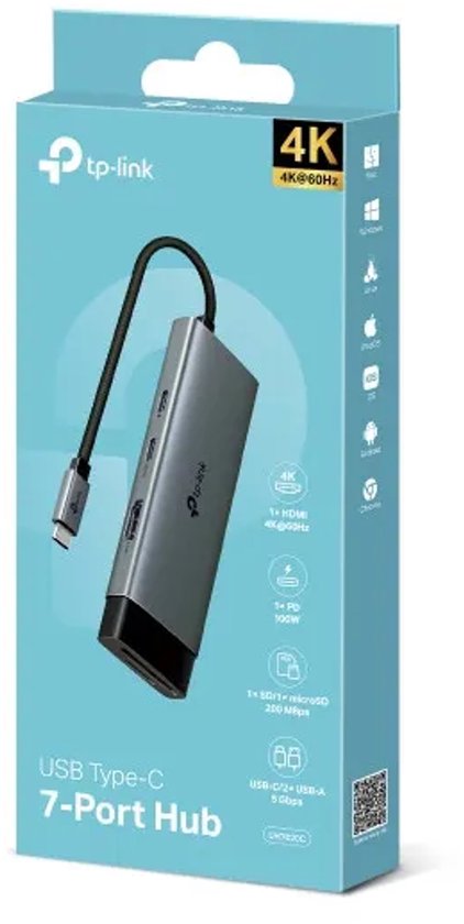 Hub d'interface TP-Link UH7020C USB 3.2 Gen 1 (3.1 Gen 1) Type-C 5 000 Mbit/s