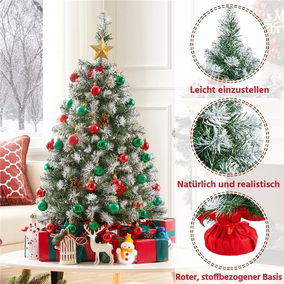 Yaheetech Sapin de Noël de table - Neige - 48 x 48 x 90 cm - 96 branches - Base en béton - Vert