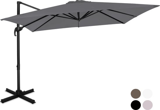 Parasol flottant Premium VONROC -  Pisogne 300x300cm - Base transversale et housse de protection incluses - Parasol carré - Rotation 360° - Inclinaison - Toile résistante aux UV - Gris