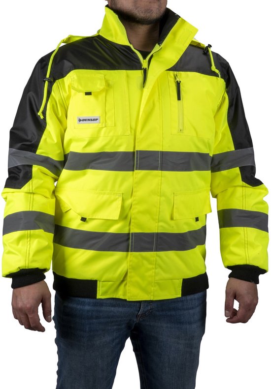 Veste de sécurité Dunlop XL - Gilet de sécurité pour adultes - Design fonctionnel avec poches - Fluorescent - Coupe confortable et universelle - Plastique PES - Jaune