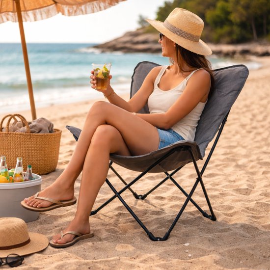 Chaise pliante Camp Active « Butterfly Chair » - Avec sac de transport - Chaise de camping avec assise confortable - Chaise pliante légère - 70 x 60 x 90 cm - Gris