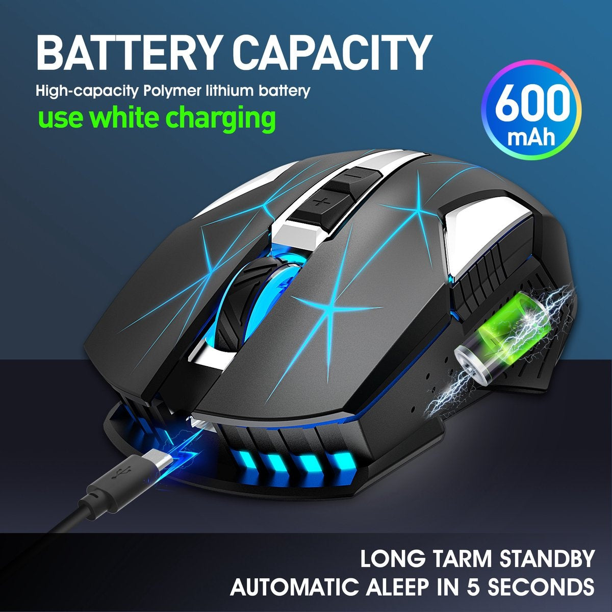 HXSJ T300 2.4G Draadloze Gaming Muis - Computermuizen - Ultra licht - Compact Voor Onderweg - RGB Verlichting - Zwart
