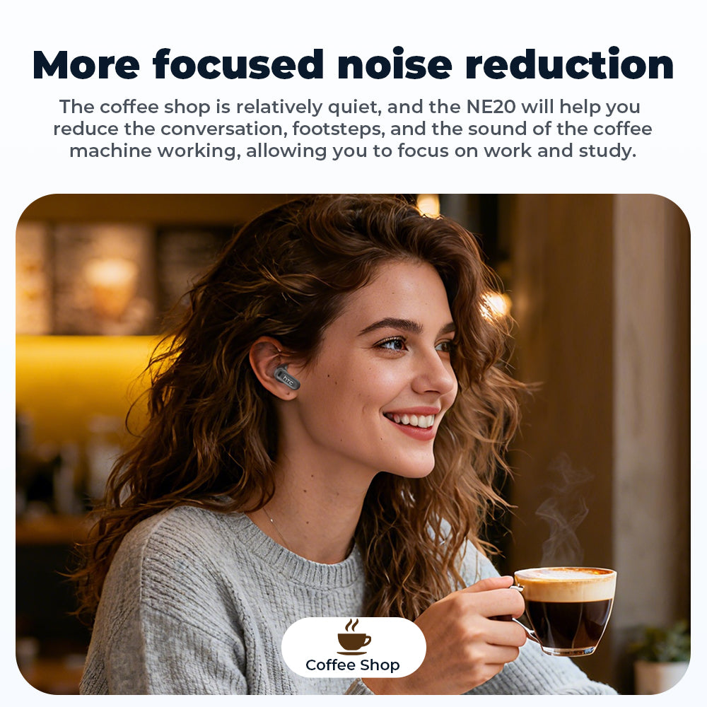 Écouteurs sans fil HTC NE20 avec traduction par IA - Bluetooth 5.4 - Écran LED