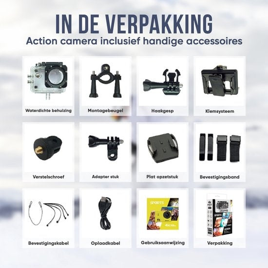 Strex Action Camera 4K 16MP - 60FPS / 30M Waterproof / WiFi - Accessoires inclus - Caméra d'action - Caméra sous-marine