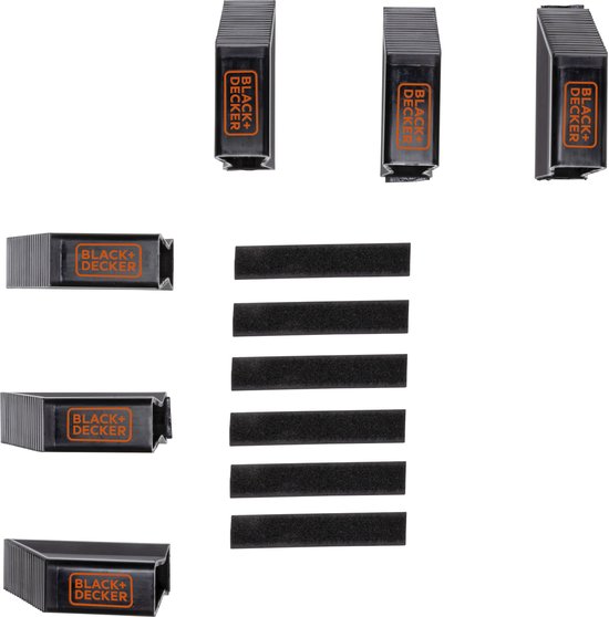 BLACK+DECKER Kit de 6 supports à bagages - Organisateur de coffre - pour valises, cartons de déménagement, courses et plus encore - Butées de chargement - Pinces à bagages - Plastique - Noir