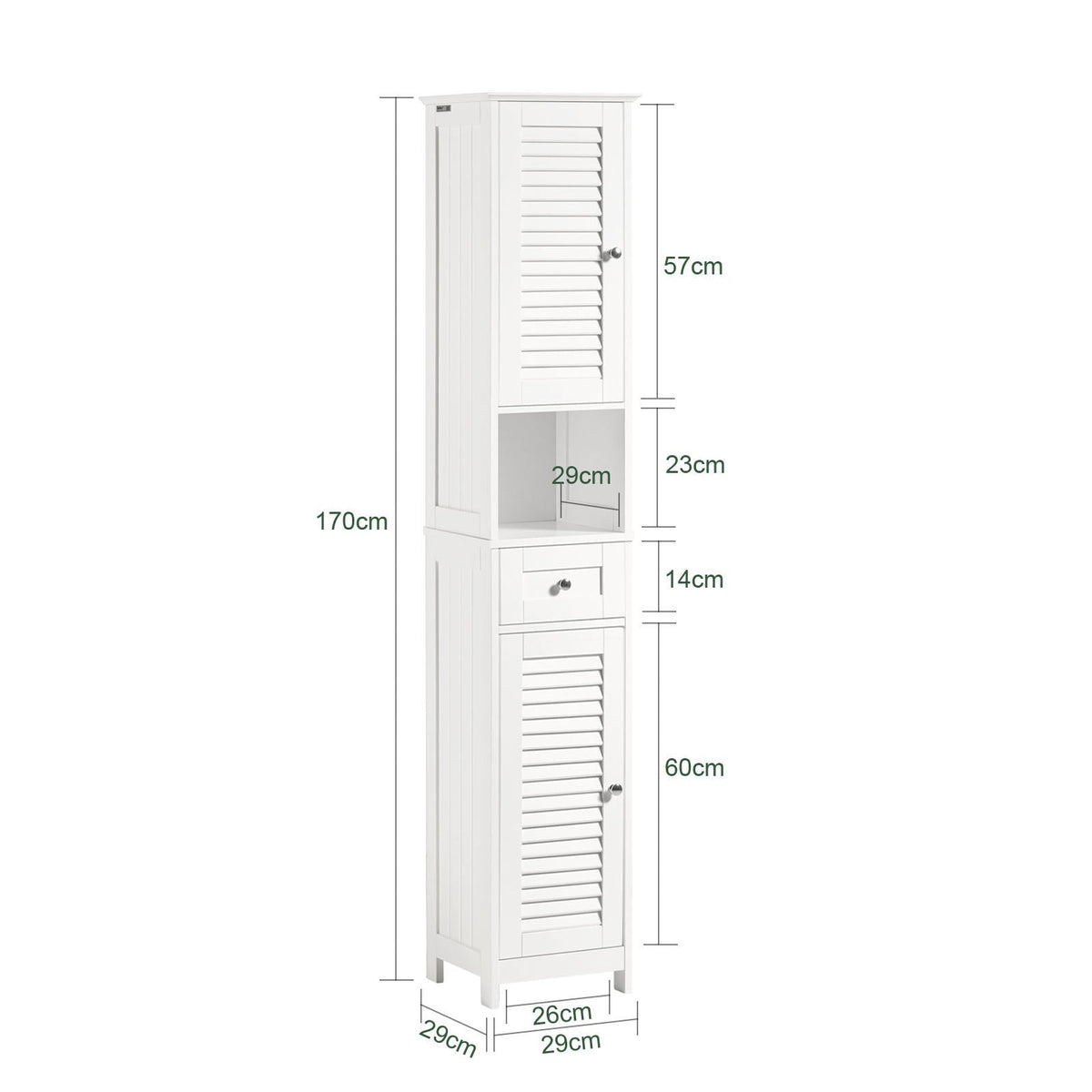 Armoire de toilette haute SoBuy FRG236-W, 32x170x30 cm, Bois, Blanc