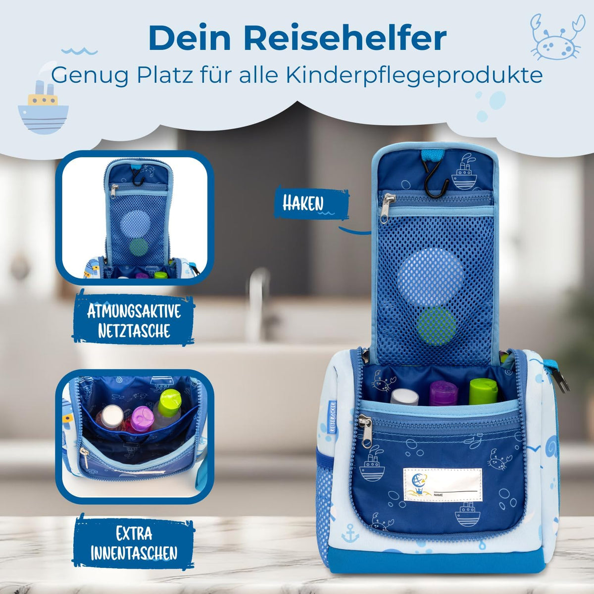 REISERACKER Trousse de toilette pour enfants - bleu