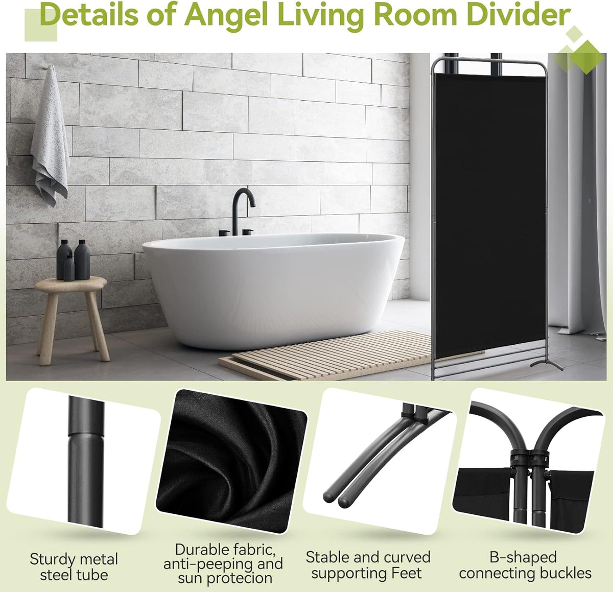 Paravent Angel Living - 1 Panneau - 81 x 180 cm - Noir