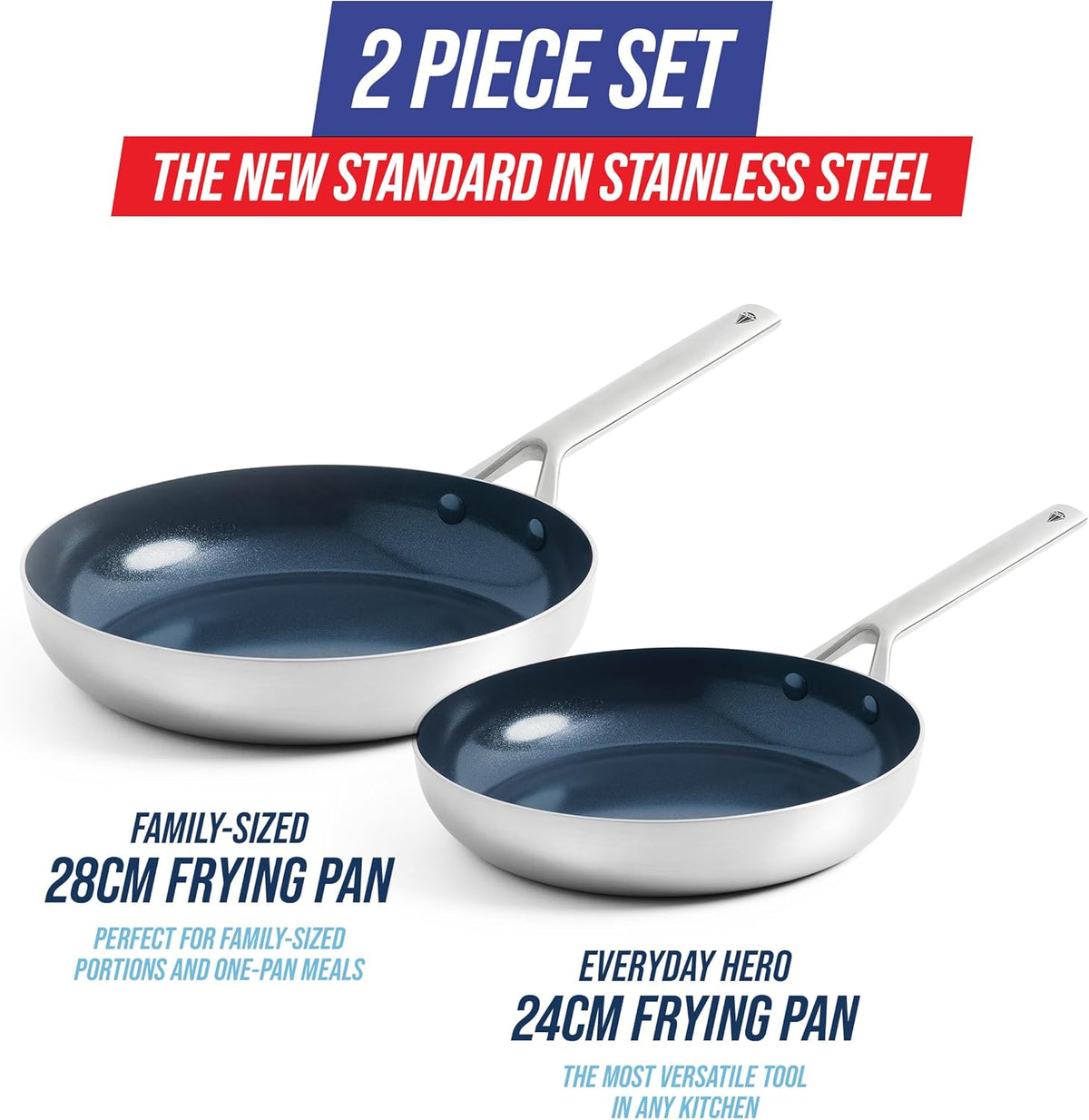 Ensemble de casseroles Blue Diamond - 2 pièces - Sans Pfas - Ø24 & Ø26 cm - acier inoxydable