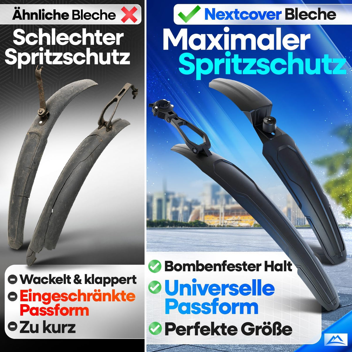 Nextcover MTB Mudguard Set Front and Rear - Black - 60 x 8 x 1.3 cm - Convient aux vélos de 24 à 29 pouces