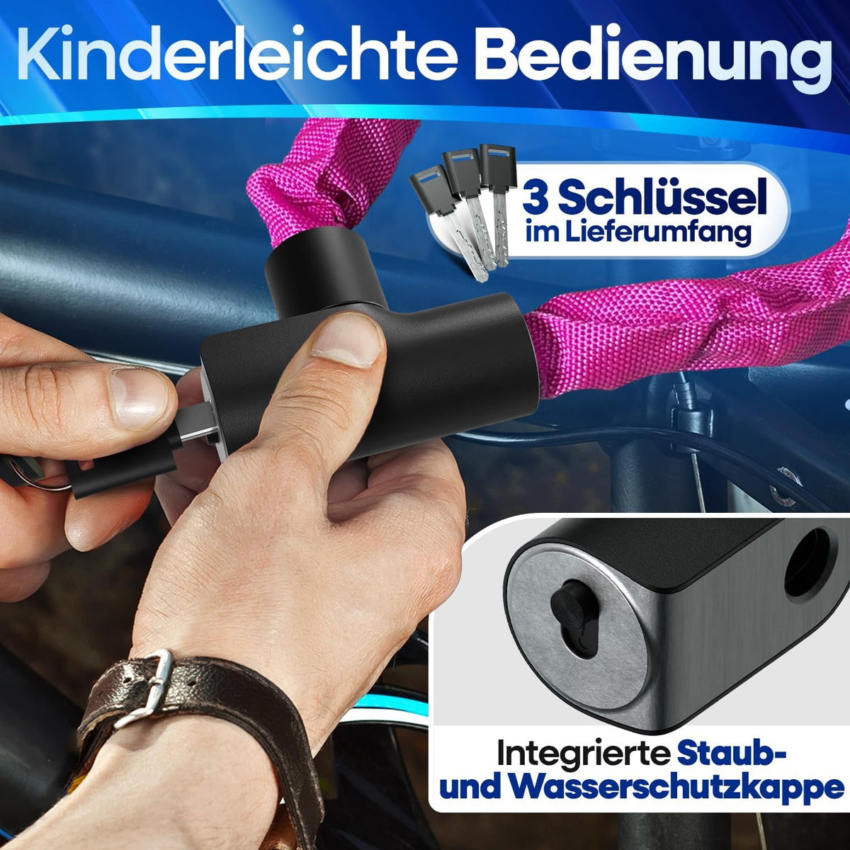 NEXTCOVER® Cadenas pour vélo LockOne avec clé - haute sécurité - robuste et durable - 3 clés