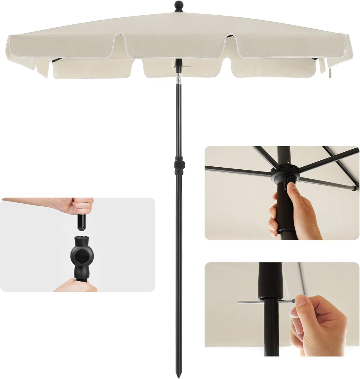 SONGMICS Parasol de balcon rectangulaire 200 x 125 cm, beige, protection UV jusqu'à UPF 50+, inclinable