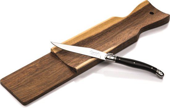 Laguiole Style de Vie Planche à saucisses avec couteau à steak Premium Line - Bois d'acacia - Noir