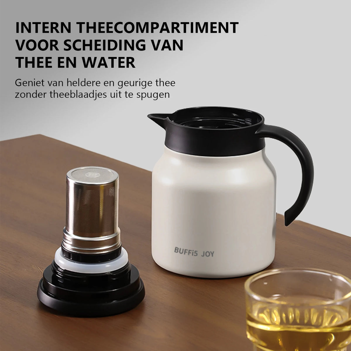 LIFEPAL Thermos avec filtre à thé - 800 ml - Paroi intérieure en acier inoxydable 316 - Isolation à 8 couches - Blanc