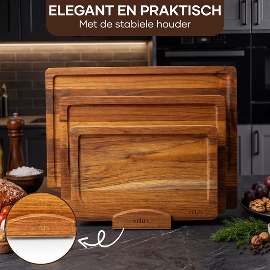 Planche à découper Villux - Lot de planches à découper avec support - Planche à découper en bois - Planches à découper - Planche à découper en teck - Planche à découper en bois - Lot de planches à découper - Planche à tapas - Planche à apéritif - Planche