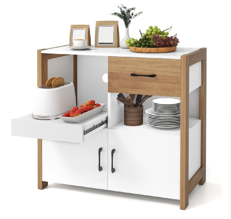 Buffet Coast à 2 portes et 1 tiroir - Blanc - 82 x 40 x 81 cm - Tablette coulissante, style rustique moderne