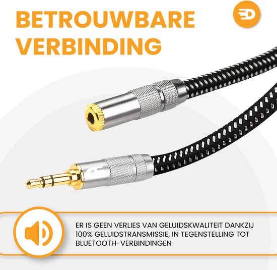 Drivv. Premium AUX Extension Cable - 5 mètres - Jack Male to 3.5 mm Female - Audio Extension Cable - Jack Extension Cable - Nylon