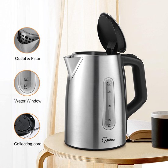 Bouilloire Midea MK-17S30B2-E5 - 6 températures de cuisson - 1,7 L - acier inoxydable