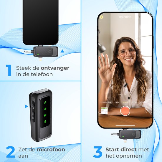 Nuvance Wireless Microphone - 2 Pieces - Microphone sans fil - Mini Tie Pin Microphone - Lavalier - 3 in 1 - Incl. 2 Windshields