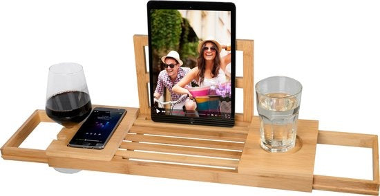Planche de bain pour le bain - Support de bain - Extensible 50-92cm - Porte-tablette - Bambou