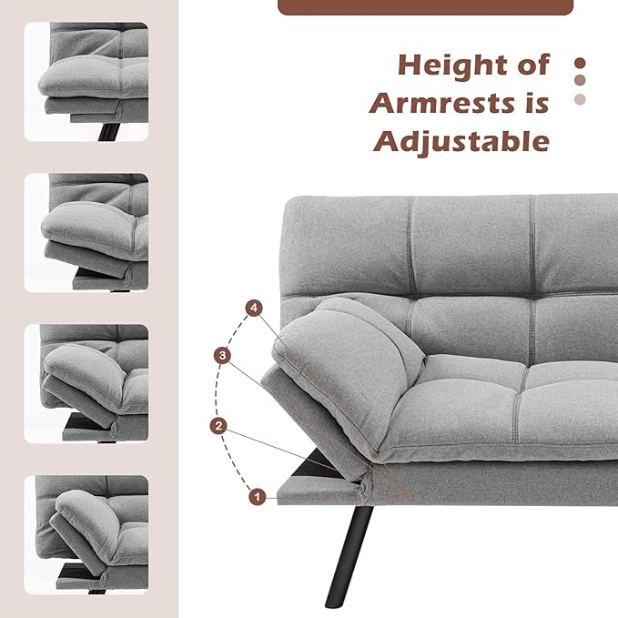 Canapé-lit transformable Coast - Gris - Lin - 87 x 178 x 82 cm - Capacité de charge de 273 kg