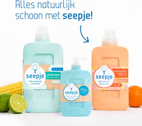 Adoucissant Seepje au bois de santal et à la pêche - 180 cycles de lavage - 6 x 750 ml - Lot économique