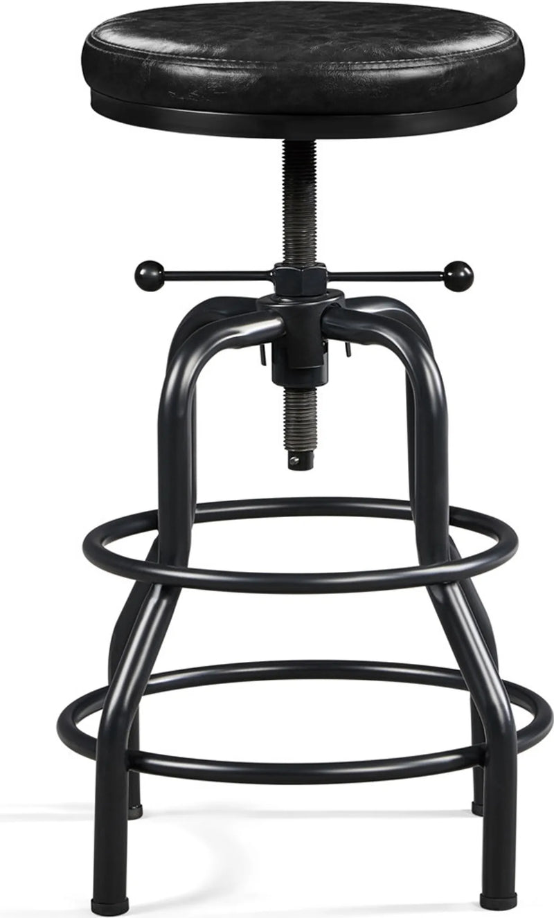 Tabouret de bar Yaheetech Vintage - Noir - Réglable de 54,5 à 71,5 cm - Simili cuir - 136 kg - Avec repose-pieds