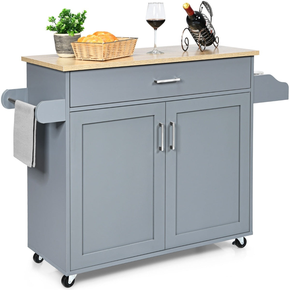Coast îlot de cuisine voiture chariot de rangement roulant grande armoire 116 x 40 x 85 cm gris + nature