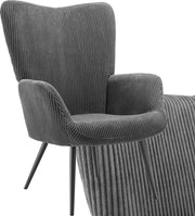 tectake® Fauteuil à oreilles de style scandinave - Velours côtelé Hygge - Chaise de salon, chambre à coucher - Chaise longue - Pieds en métal noir - Capacité jusqu'à 150 kg - Gris