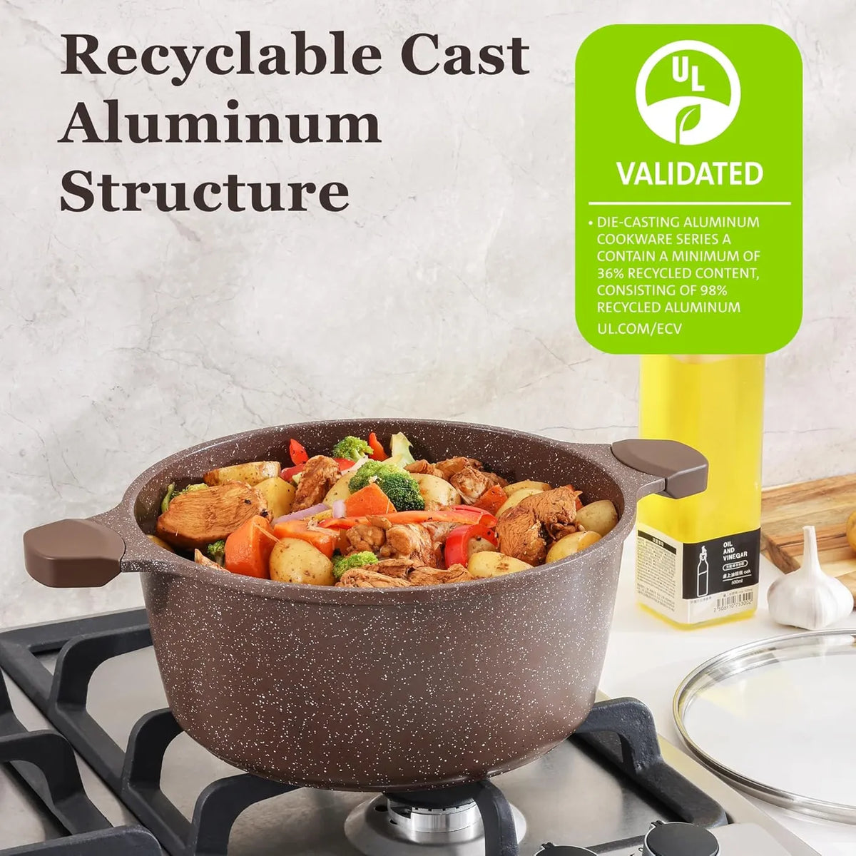 Ensemble de casseroles antiadhésives SENSARTE, 13 pièces - Brun caramel - Revêtement granit, sans PFOA