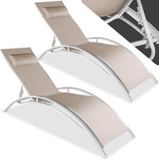tectake® set de 2 chaises longues de jardin - chaises longues en aluminium - résistantes aux intempéries - idéales pour le jardin - balcon - terrasse - avec coussin de tête - dossier réglable en 5 directions - beige