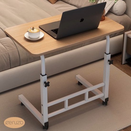 Table pour ordinateur portable - Réglable - Table de lit mobile - 80x40 cm - Table d'appoint mobile - Aspect bois