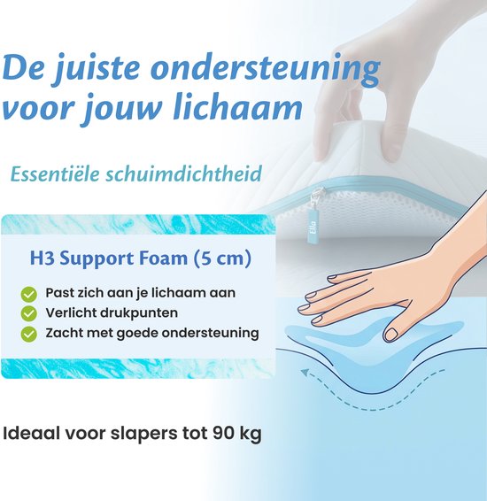 Surmatelas Ella Soft 160 x 200 cm - Surmatelas de 5 cm - Surmatelas en mousse à mémoire de forme - Dureté douce