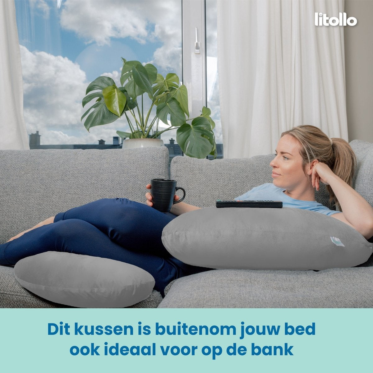 Litollo® Zwangerschapskussen (C-vorm) - Voedingskussen - Lichaamskussen - Zijslaapkussen - Body pillow - Grijs