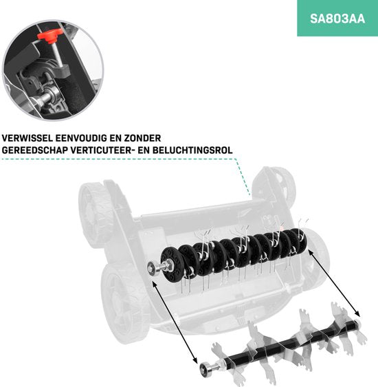 Rouleau de scarification VONROC - 36 cm - pour scarificateur / aérateur de pelouse VONROC SA502AC