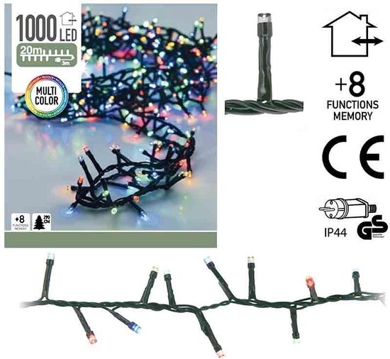 Guirlande lumineuse de Noël à micro-grappes - 1 000 LED - Multicolore - 20 mètres - 8 modes