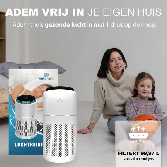 Purificateur d'air Aironex avec filtre HEPA - 40 m2 - Convient au salon, à la chambre à coucher, au bureau, à la chambre de bébé - Indicateur de la qualité de l'air - Fonctionne contre les acariens, le rhume des foins, les allergies, la poussière - Élimin