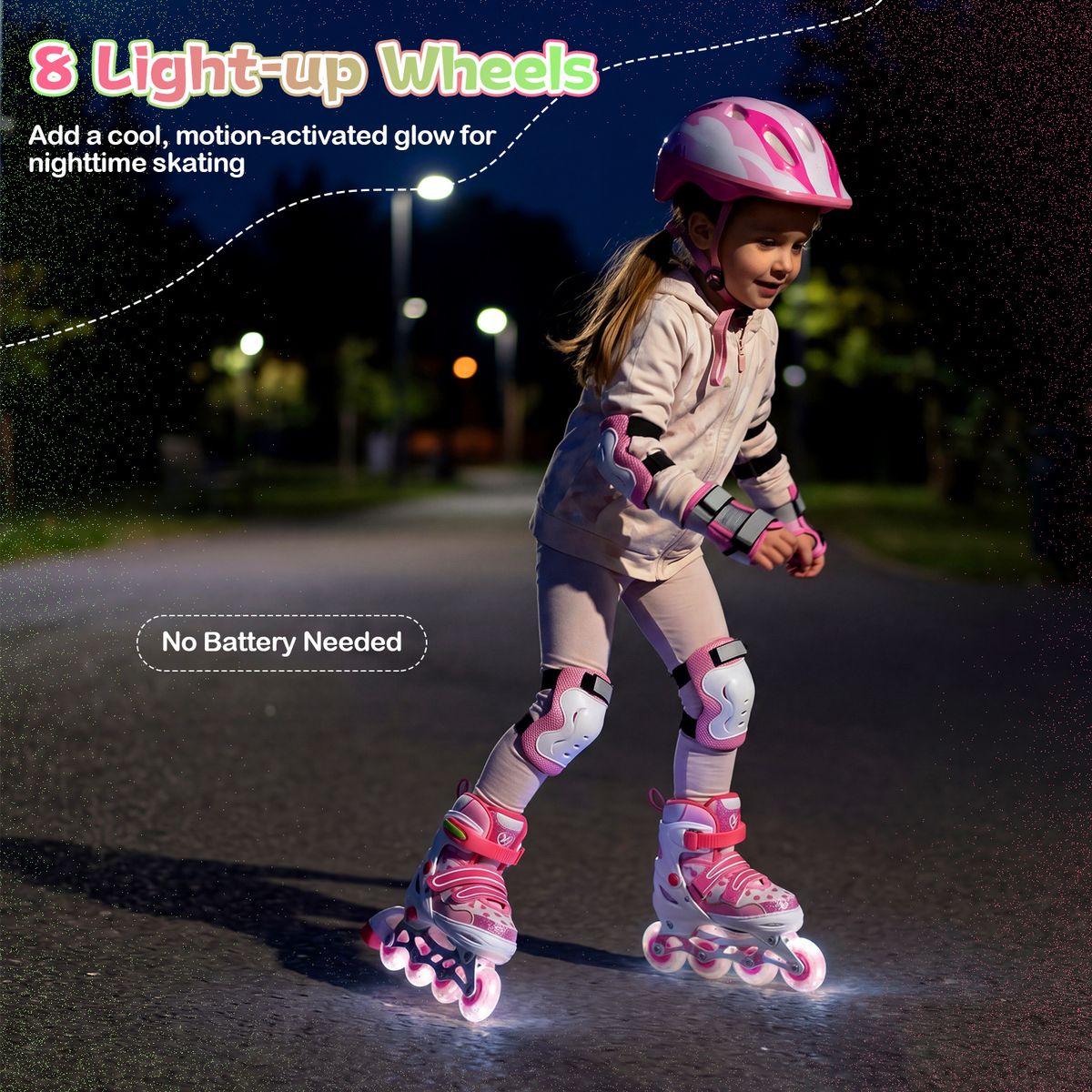 Rollers pour enfants Coast - Réglables sur 4 tailles - Roues lumineuses - Rose